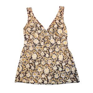 Vintage Y2K Kuhl Tank Floral Sleeveless Top Cotton Brown Gold Smocked Babydoll M